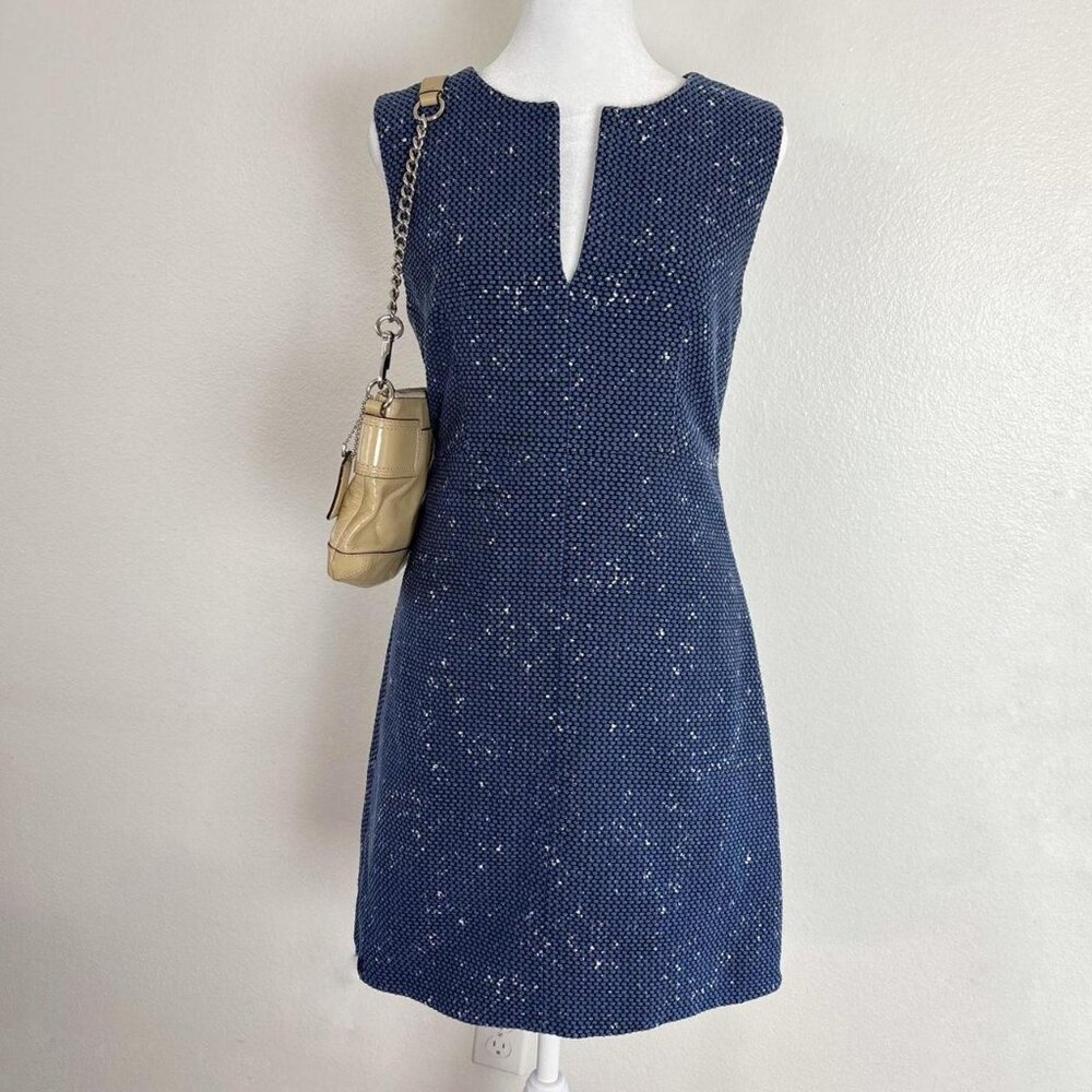 Diane von Furstenberg “Yvette” Painted Tweed Dress | Size 6 | Navy Blue mini